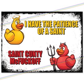 Patience of A Saint Funny Metal Bar Sign Accessories for Home Pub or Outdoor Garden Wall Plaque Man Cave Gift Memorabilia Retro Vintage 20cm x 15cm