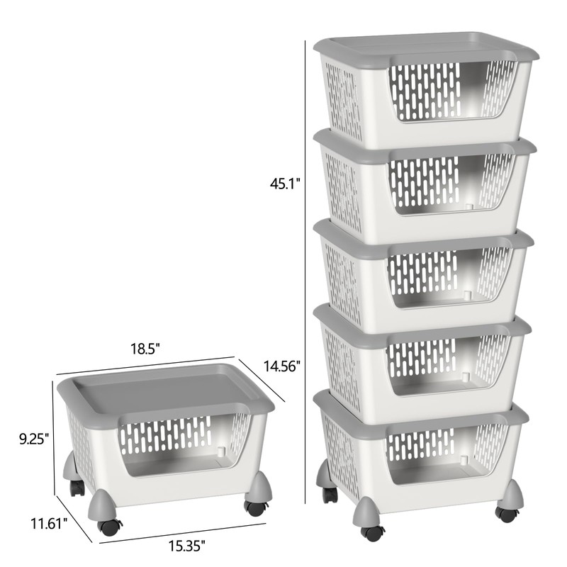Ucake Plastic Stacking Basket with Wheels, Stackable Storage Basket Organizer,