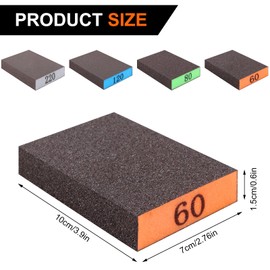 Romeda 8-Pack Sandpaper Block, Four Grits Per Pack 60/80/120/220, Washable and Reusable Handmade Sanding Sponge, Drywall Sandpaper Blocks for Wooden Drywall Sheetrock and Metal Glazing