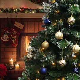 45Pcs 6cm/2.36inch Christmas Balls Glitter Ornaments Set, Shatterproof Plastic Xmas Tree Hanging Ornament, Christmas Decorations Balls for Holiday Festival Wedding House Bar Party(Navy/Gold)