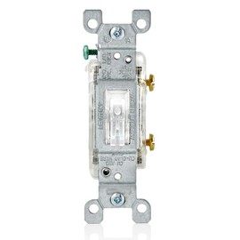 Leviton 15-Amp Toggle LED Illuminated Single-Pole Switch, L1461-2C, Clear
