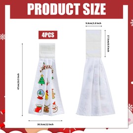 Embhlitfe Set of 4 Christmas Hanging Towels, Kitchen Towels with Hanging Bow, Super Soft Absorbent Hand Drying Towels for Bathroom, Farmhouse, Laundry Room, Kitchen, Home, Decorative