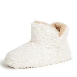 Dearfoams Women's Chelsea Faux Fuzzy Sherpa Indoor House Bootie Slipper, Muslin, Large