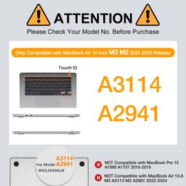 MOSISO Funda Compatible con MacBook Air 15 Pulgadas 2024 2023 M3 A3114 M2 A2941 Chip,Carcasa Rígida de Plástico&Cubierta de Teclado&Protector de Pantalla&Adaptador Tipo C Paquete de 2,Claro Cristal