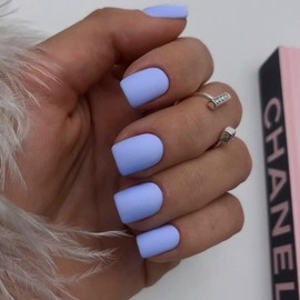 Kxamelie Uñas Postizas Cuadradas Cortas De Color Azul Mate, Uñas Postizas De Gel Cortas, Uñas Acrílicas Adhesivas, Uñas Postizas Con Capa Protectora Destacadas, Uñas Pos Azul Mate 0,04 Onzas (Paquete