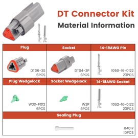 GKG DTK3-1 3 Pin Deutsch Connector Kit,6 Sets DT Deutsch Connector 3 Pin,Gray Waterproof Electrical Wire Connectors with 23 Pairs Size 16 Stamped Contacts 14-18AWG for Engine,Truck and Boat,etc