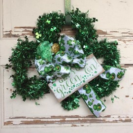 Agape Gifts Designs AGD St Patrick's Day Decor - Green Tinsel Shamrock Get Your Green On Wreath
