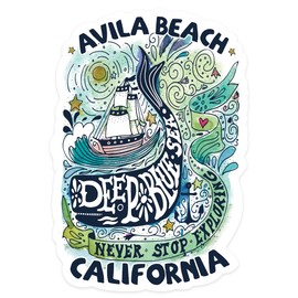 Die Cut Sticker Avila Beach, California, Watercolor Whale, Deep Blue Sea, Contour Vinyl Sticker 3 to 6 inches, (Waterproof Decal for Cars, Water Bottles, Laptops, Coolers), Large