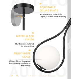 AUTELO Black Pendant Lights Kitchen Island, 1-Light Pendant Lights with Milky White Globe Glass, Modern Pendant Light Fixtures, Black Hanging Lamp for Kitchen Island H9377 MGBK
