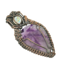 Copperie Natural Amethyst & Rainbow Moonstone Gemstone Pendant Copper Wire Wrapped Jewelry Necklace 18"
