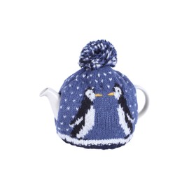 Pachamama Handknitted Medium 4-6 Cup 1.2L Wool Tea Cosy/ Teapot Cover - Penguin Pattern Insulated Handmade Fair Trade Multicoloured