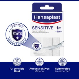 Hansaplast Sensitive Plasters (1 m x 6 cm), Cut to Size and Skin-Friendly Wound Plasters with Bacteria Shield & Secure Adhesion, Painless to Remove Plasters