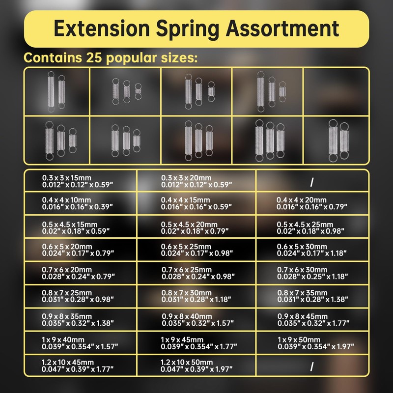 100 Pcs Extension Spring, Beesini Extension Spring Assortment Kit 25