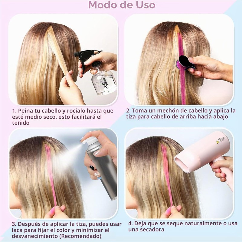 Tinte De Pelo Temporal 8 Colores, Hair Dye Lavable Maquillaje