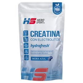 Creatina Monohidrata 350g con Electrolitos sabor Mora Azul. 35 Porciones, Zinc, Magnesio, Potasio, Calcio, Alga Espirulina Azul y L-Metionina. Sin Azúcar, Bottle Free