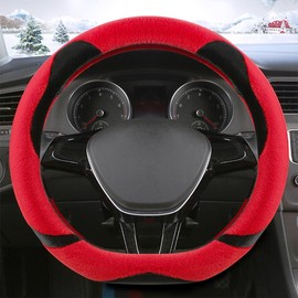 WJMZ Fluffy Steering Wheel Cover D Shape, Cute Fuzzy Steering Wheel Cover Soft Universal 15 inch, Red