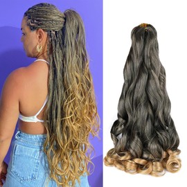 Viovian 6 Packs French Curly Braiding Hair 16 inch T27# Pre Stretched Bouncy Spanish Loose Wavy Curly Braiding Hair French Curls Crochet Hair Extensions for Box Braids for Women (T27#)