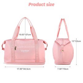 Vankor Expandable Travel Duffle Bag for Travel, Carry on Tote Bag Weekender Overnight Hospital Bag for Men Women Lightweight Luggage Maternity Bag Pink