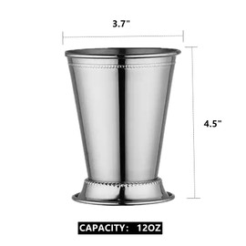 HningBuyox 2 Pack Mint Julep Cups, 12 OZ Silver Julep Glasses, Classic Stainless Steel Cocktail Glasses with Beaded Trim Border for Party Beer Juice Beverage Bar Home Restaurant