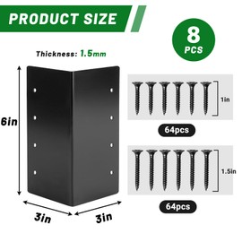 UCandy Raised Garden Bed Corner Brackets for Flower Vegetable Furniture Planter Wood Garden Bed Box, Black Metal Corner Brackets Decorative with Screws (Matte Black -8pack, 3"x3"x6")