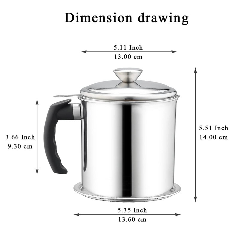 Kyraton Bacon Grease Container With Strainer, 48 oz Stainless Steel