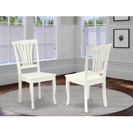 East West Furniture Avon Farm Wooden Seat and Linen White Hardwood Frame Dining Room Chair Set of 2
