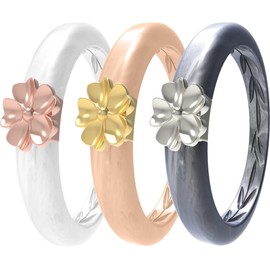 Zollen Silicone Rings for Women 1/3 Packs Silicone Wedding Bands - Flower Shape - Rubber Rings Women Flower Collection, Size 5