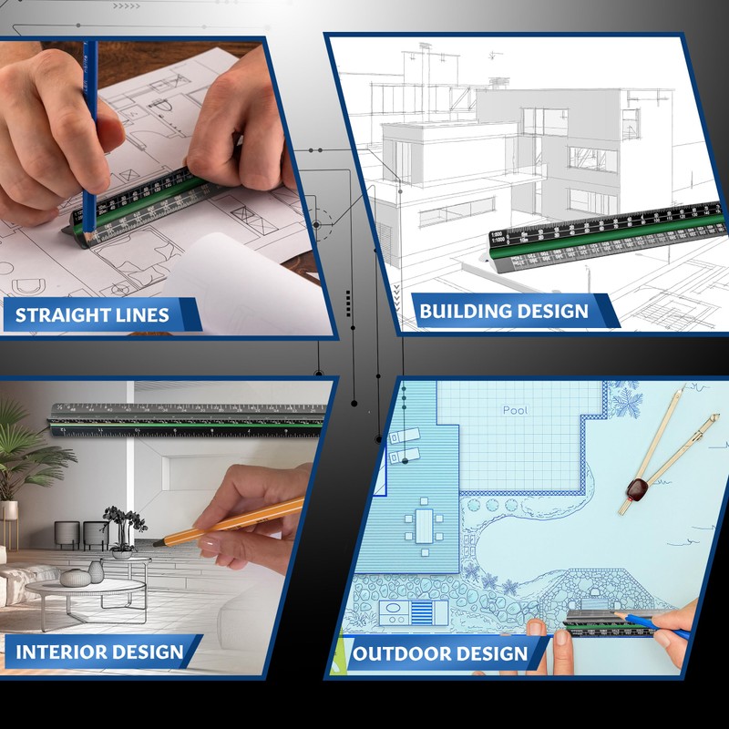 Aluminum Architect Scale Ruler - 30cm Ruler Laser Etched Triangle
