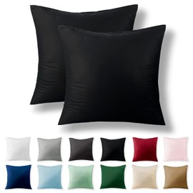 Alreya Renforcé Pillowcase, 100% Cotton, Super Soft Pillowcase with YKK Zip, Pillow Slip Only, 80 x 80 cm, Black, Set of 2