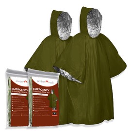 Emergency Survival Rain Poncho - 2 Pack Thermal Mylar Foil Blanket - Reversible Waterproof Heat Retention Rain Protection - Bushcraft Outdoor Gear