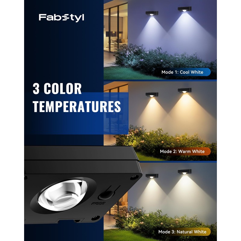 FabStyl Solar Fence Lights Outdoor Waterproof, Fence Light Solar Powered