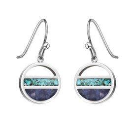 Lauren-Spencer Circle Gemstone Dangle Earrings for Women Boho Green Turquoise Blue Sodalite Natural Stone Earrings Dangling Small Healing Crystal Earrings for Women Summer Earrings