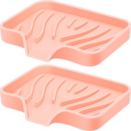 Silicone Soap Dish with Drain, SAISN Kitchen Soap Tray for Shower 2 Pack Self Draining Soap Dish Soft Bathroom Soap Holder for Kitchen Sink Flexible Portable Soap Saver, Pink