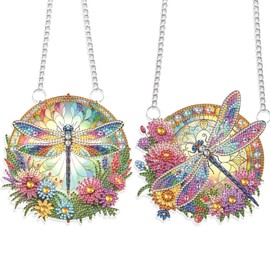 JISHSHAY 2 PCS Diamond Painting Pendant DIY Dragonfly Diamond Art Wind Chime Special Shaped Crystal Crystal Suncatcher Garden Wind Chimes Diamond Painting Hanging for Garden Wall Door Window Decor