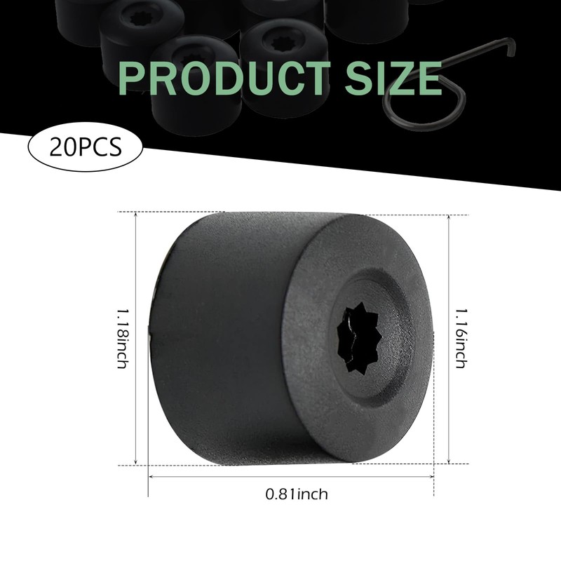 Downhill 20 PC Car Wheel Lug Nut Covers, 17mm Tire