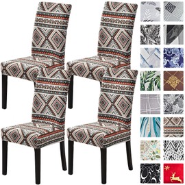 Jusmate Dining Room Chair Covers Set of 4, Stretch Parsons Chair Slipcovers Removable Washable Spandex Printed Chair Seat Protector Cover for Hotel, Office, Ceremony, Banquet, Wedding Party (Boho)