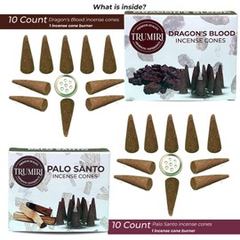 Incense Cones - Combo Pack of 20 Cone Incense - 10 Dragons Blood + 10 Palo Santo - Insence Cones - Incense Cones Scented - Cone Incense Scents - Insense Cones - Incent Cone