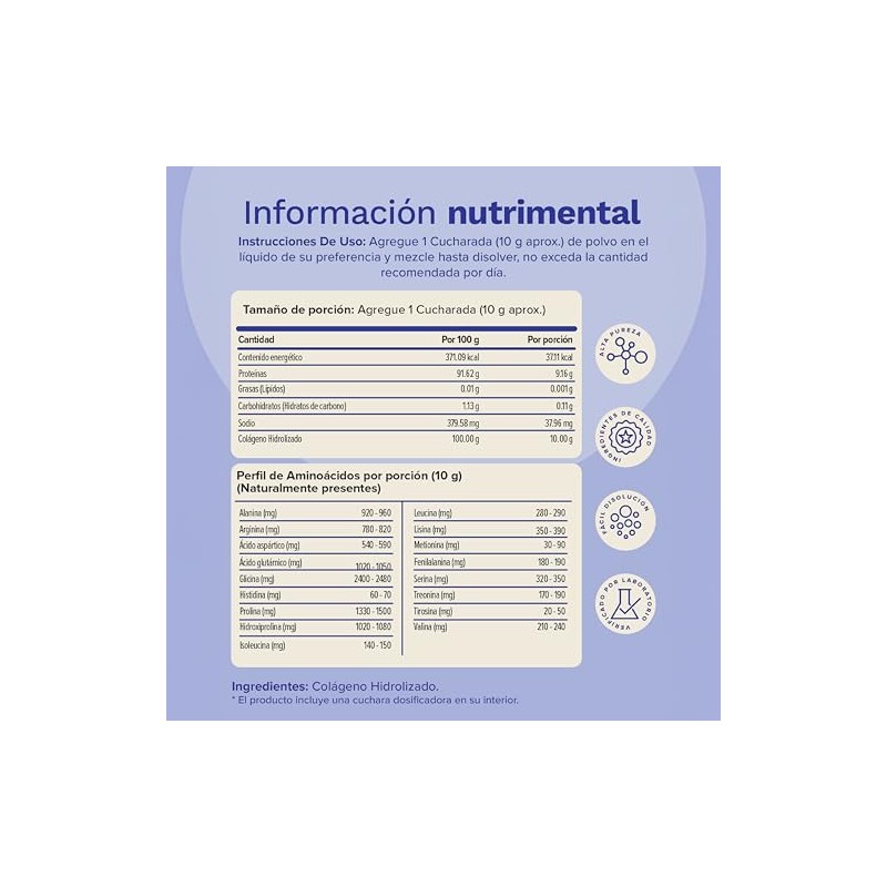 Colageno Hidrolizado Puro 10g Collagen Peptides Hidratación Movilidad Colágeno Polvo