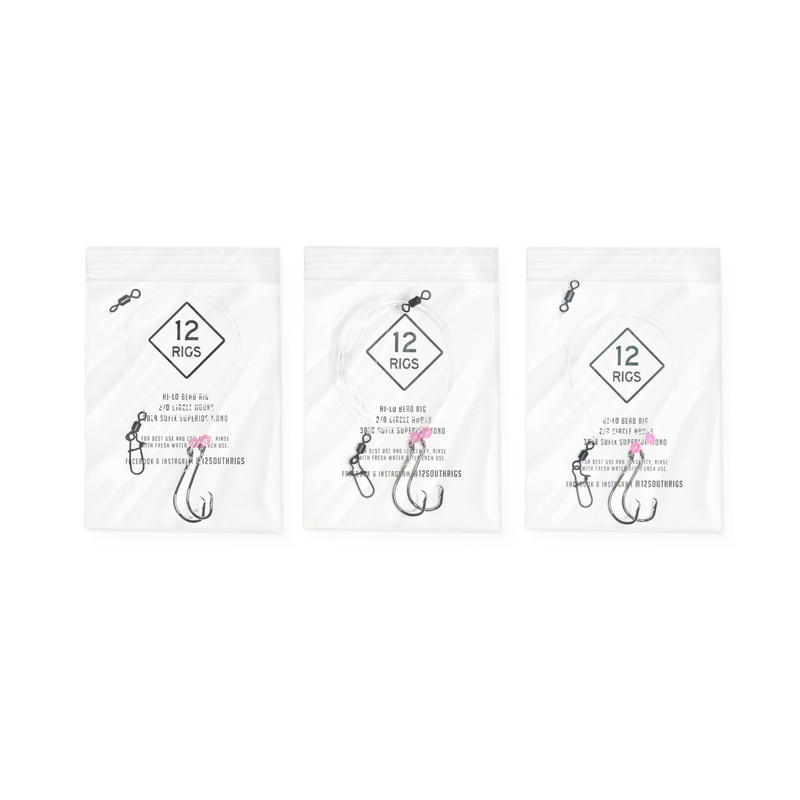 3 Pack '2/0' Bead Rig Surf Fishing Hi-Lo Double Drop