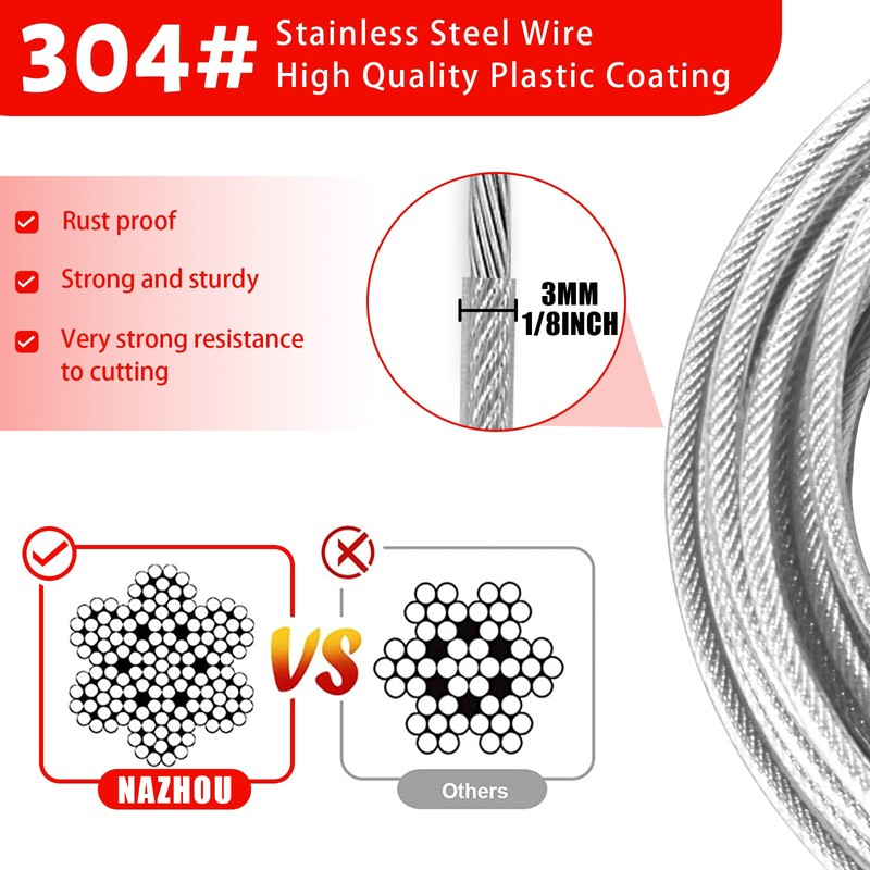 NAZOU 13.5FT Garage Door Cable Replacement 1/8 inch Vinyl Coated