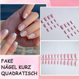 Pack of 24 Press on Nails Short - Full Cover Square Fake Nails - Stick-On Fingernails - for Women and Girls (Cateye Pink Ombre, 24 Pieces)