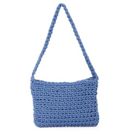 EVEOUT Crochet Handbag for Women Girls Small Knitted Clutch Tote Summer Woven Shoulder Bags, blue, clutch