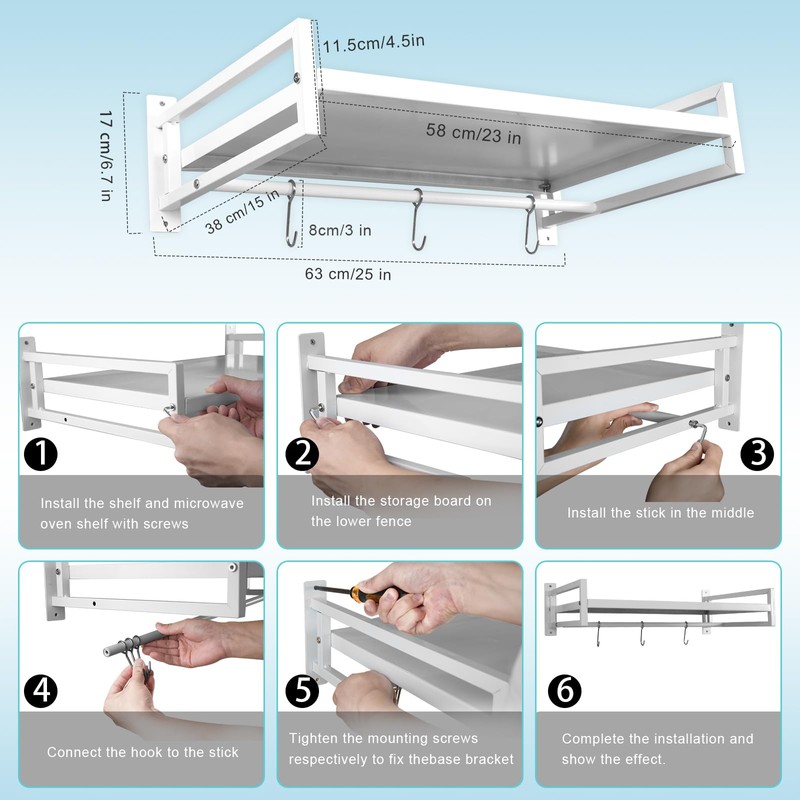 ABCOOL Wall Mount Microwave Oven Shelf Rack, White Carbon Steel