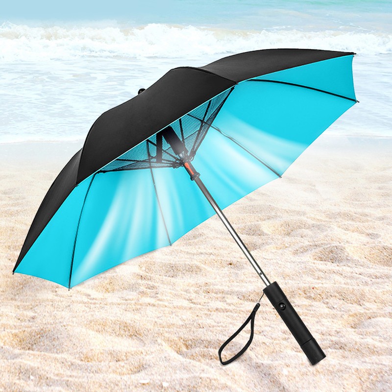 Cooling Fan Umbrella UV Guard Sun Blocking 2600mAh USB Rechargeable