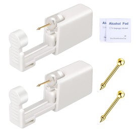 Nose Piercing Kit - 2 Pcs Disposable Piercing Gun Built-in Gold Plated Nose Stud Pink Self Use at Home Piercing Kit Convenient Safe Operate (Gold Ball)