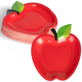 VELATYVIO 50Pcs Apple shaped paper plates Back to school decorations First day of school red apple paper plates Disposable tableware for School Party Supplies and Table Decoration 6.1 x 7.1Inch