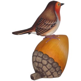 Brave Wings Hand Carved Wooden Bird ~ Robin Red Breast on a Pinecone ~ Ornament Sculpture Figurine Statue Unique Table Decoration Home Decor ~ 5273