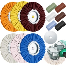 Amylove 12 Pcs 8" Airway Buffing Wheel Aluminum Wheel Polishing Kit in Diameter 5/8 Inch Arbor Hole, Safety Flange Polishing Compound and Aluminum Metal Polishing Wheel for Angle Grinder Mirror