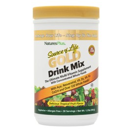 NaturesPlus Source of Life Gold Drink Mix, Tropical Fruit Flavor - 1.2 lb - Multi-Vitamin Supplement - Blood, Bone & Immune Support - Gluten Free - 30 Servings