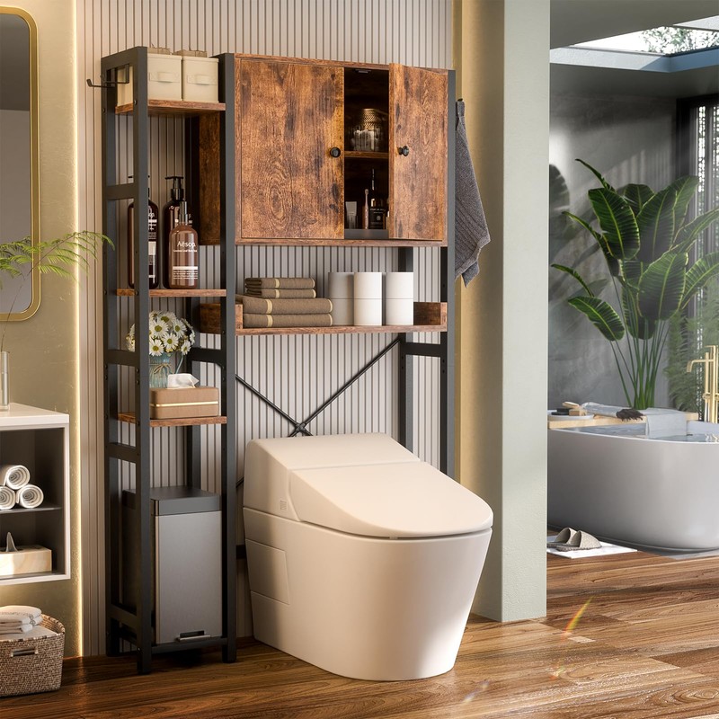 Over The Toilet Storage Cabinet with Doors - 7 Tier